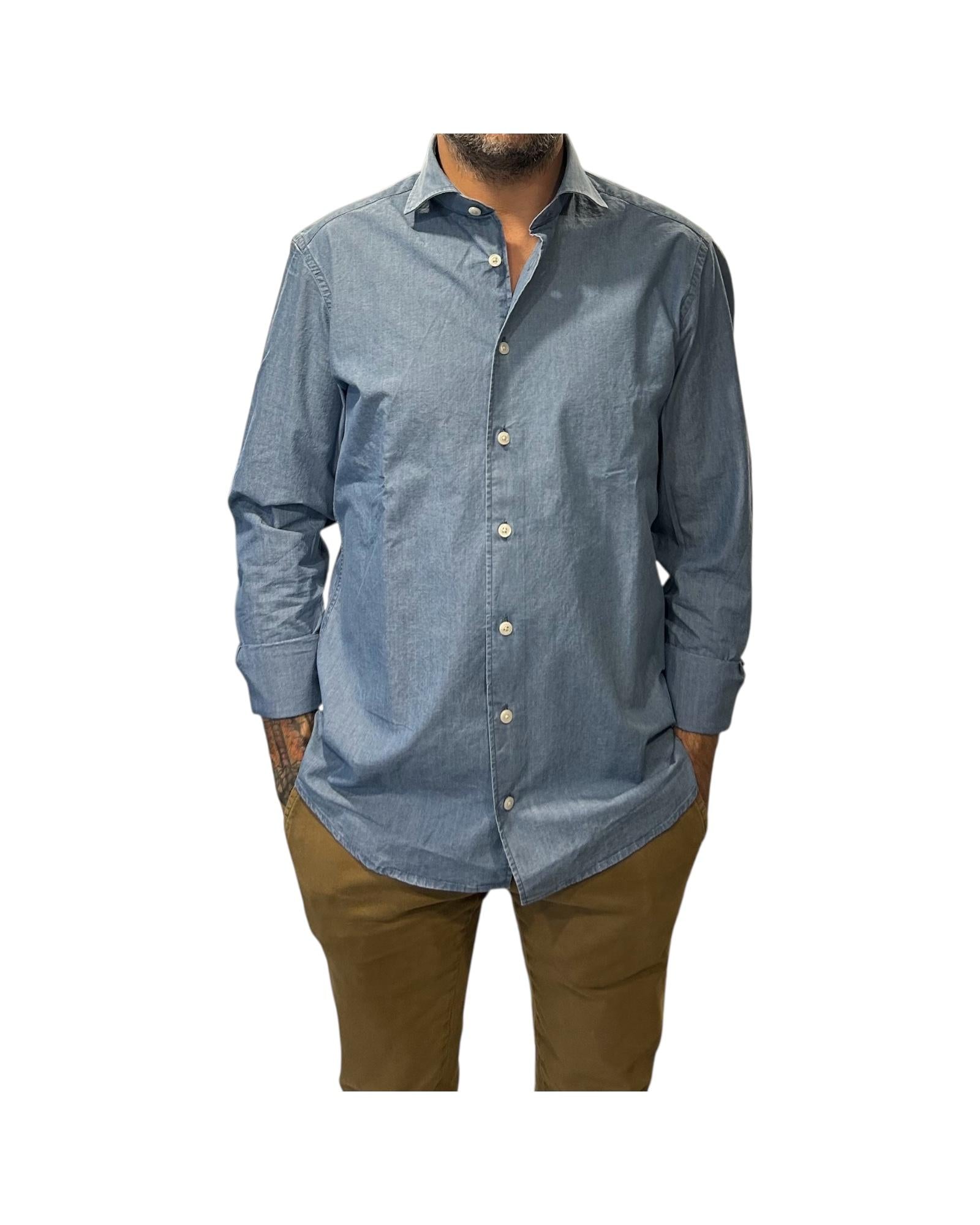 Camicia Uomo in cotone Denim B027 UNICO BASTONCINO 