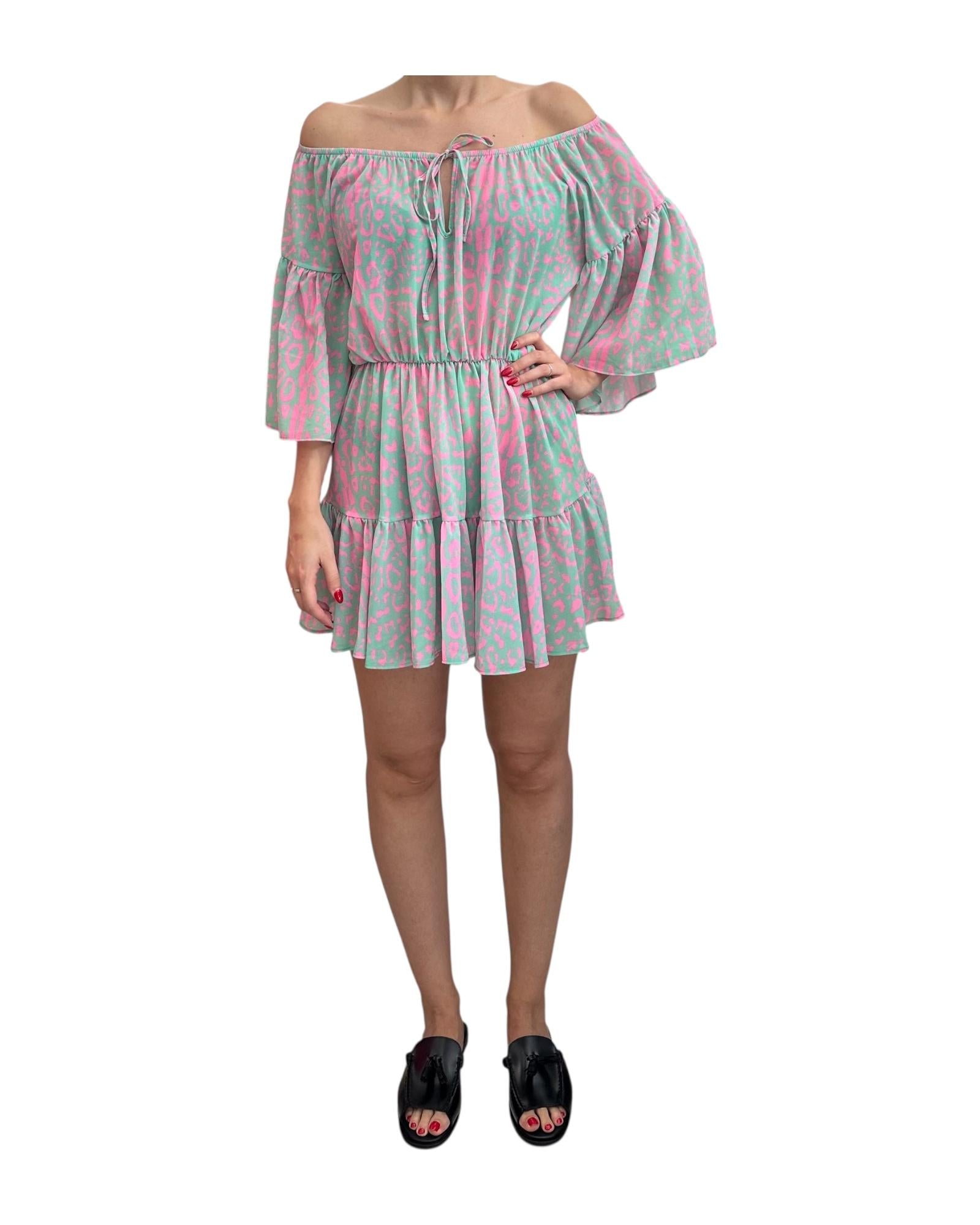 Vestito corto con volant Rosa e Celeste FK24-1368X02 UNICA F**K