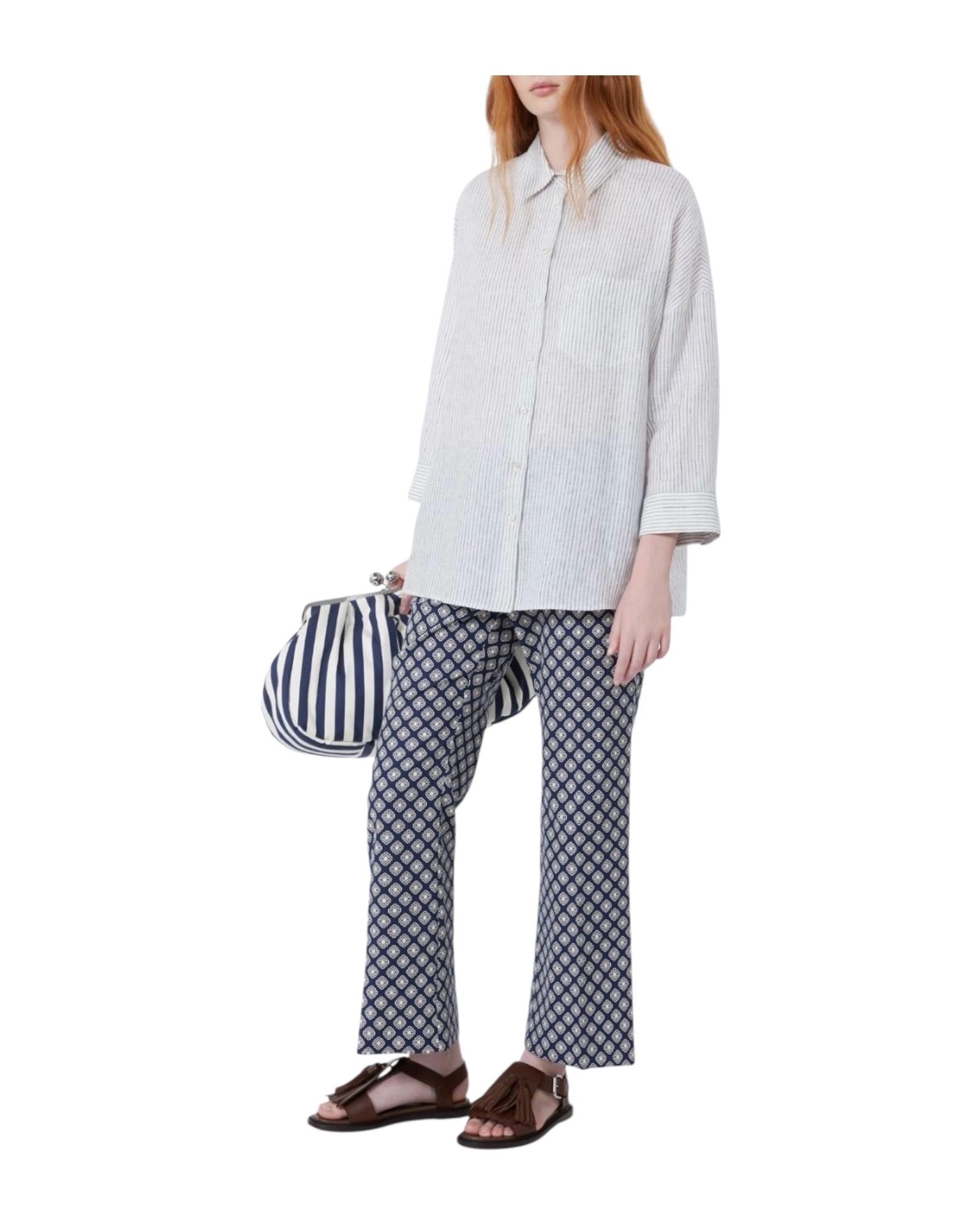 Camicia in tela di lino a righe Blu PANETTO 021 MAX MARA WEEKEND 