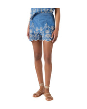 Short in chambray con ricamo