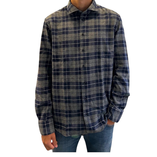 Camicia uomo in flanella Check blu e grigio B4458 UNICO BASTONCINO 
