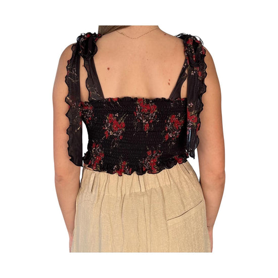 Top corto con fantasia floreale nero 185299 02086 Aniye by 