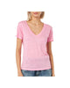 T-shirt scollo a V rosa Eloise in jersey di lino