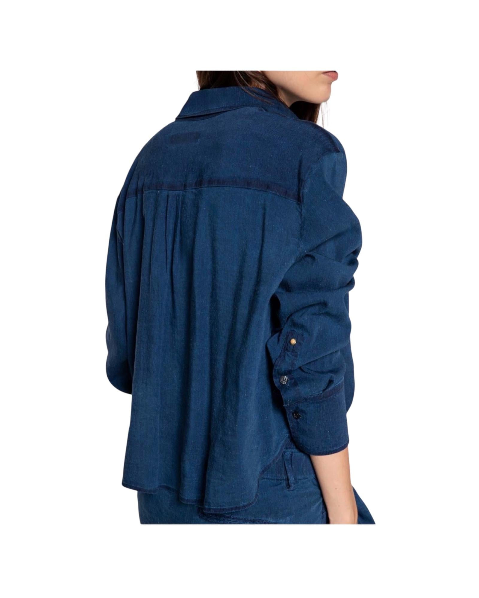 Camicia Indaco in misto lino e viscosa 26SD50 289IND 700 WHITESAND 