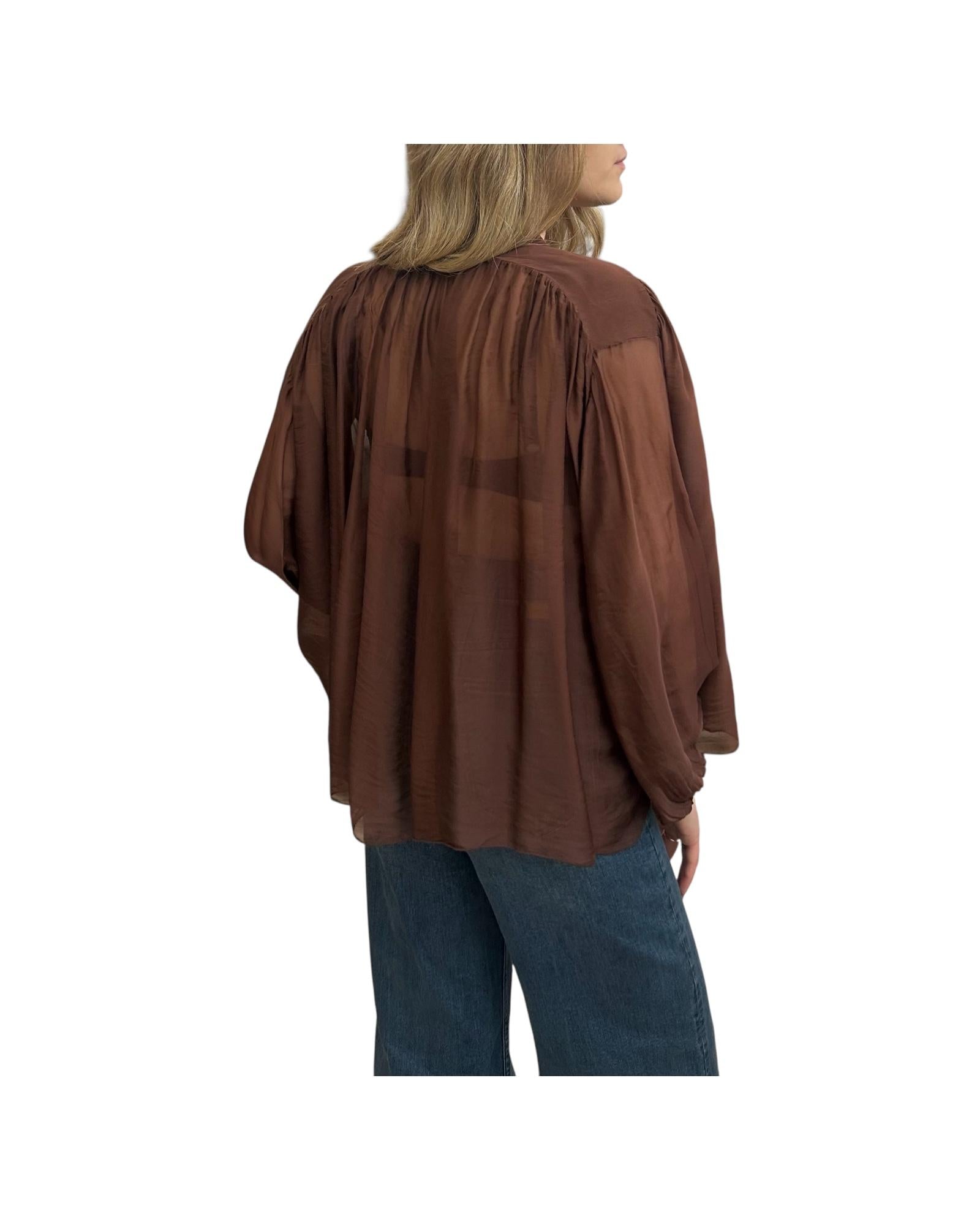 Blusa Rouches in viscosa e seta Cioccolato CFF Q001 232 HAVEONE 