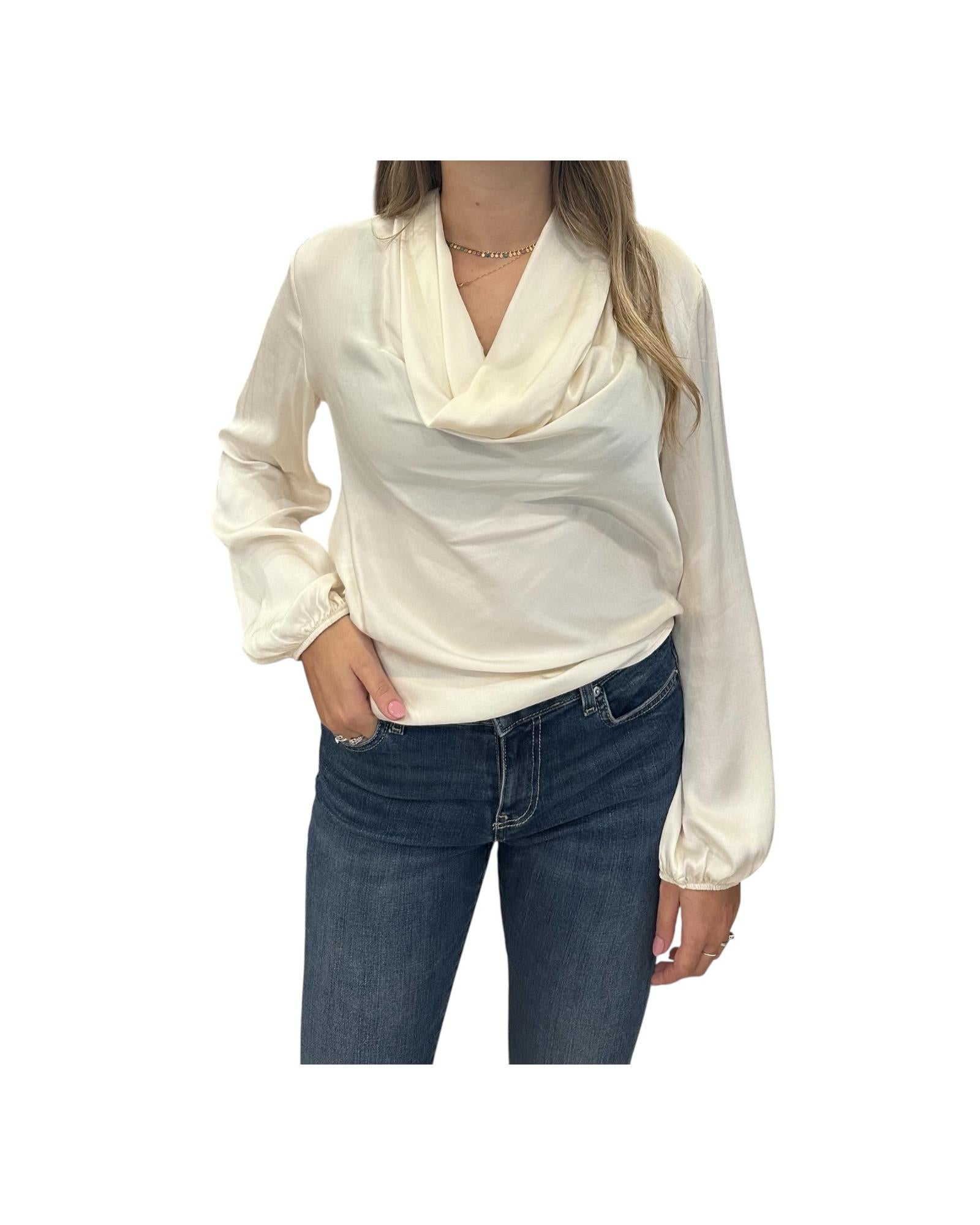 Blusa con scollatura drappeggiata Burro CWG P013 011 haveone
