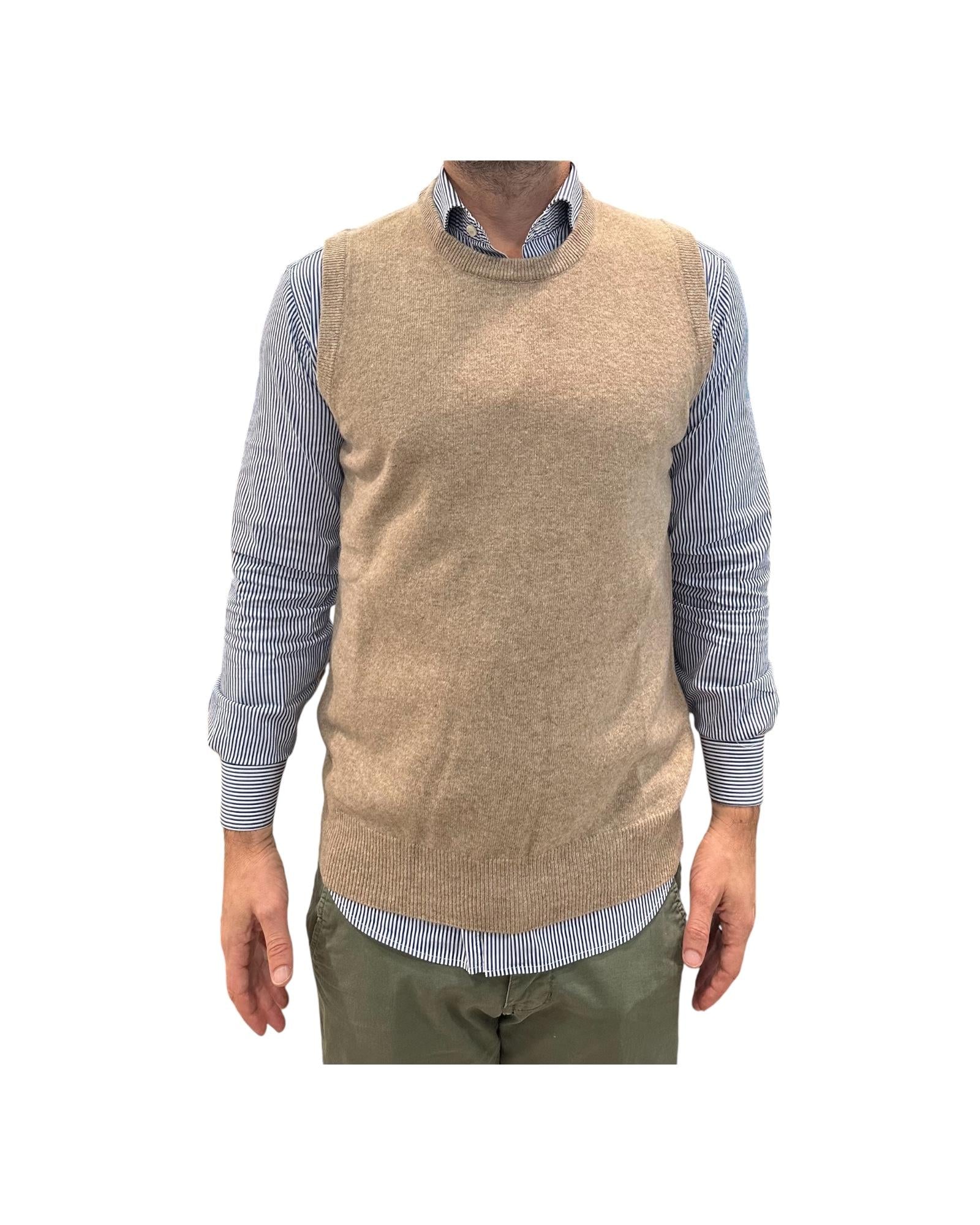 Gilet girocollo in lana Beige 15060 132 RETOIS 