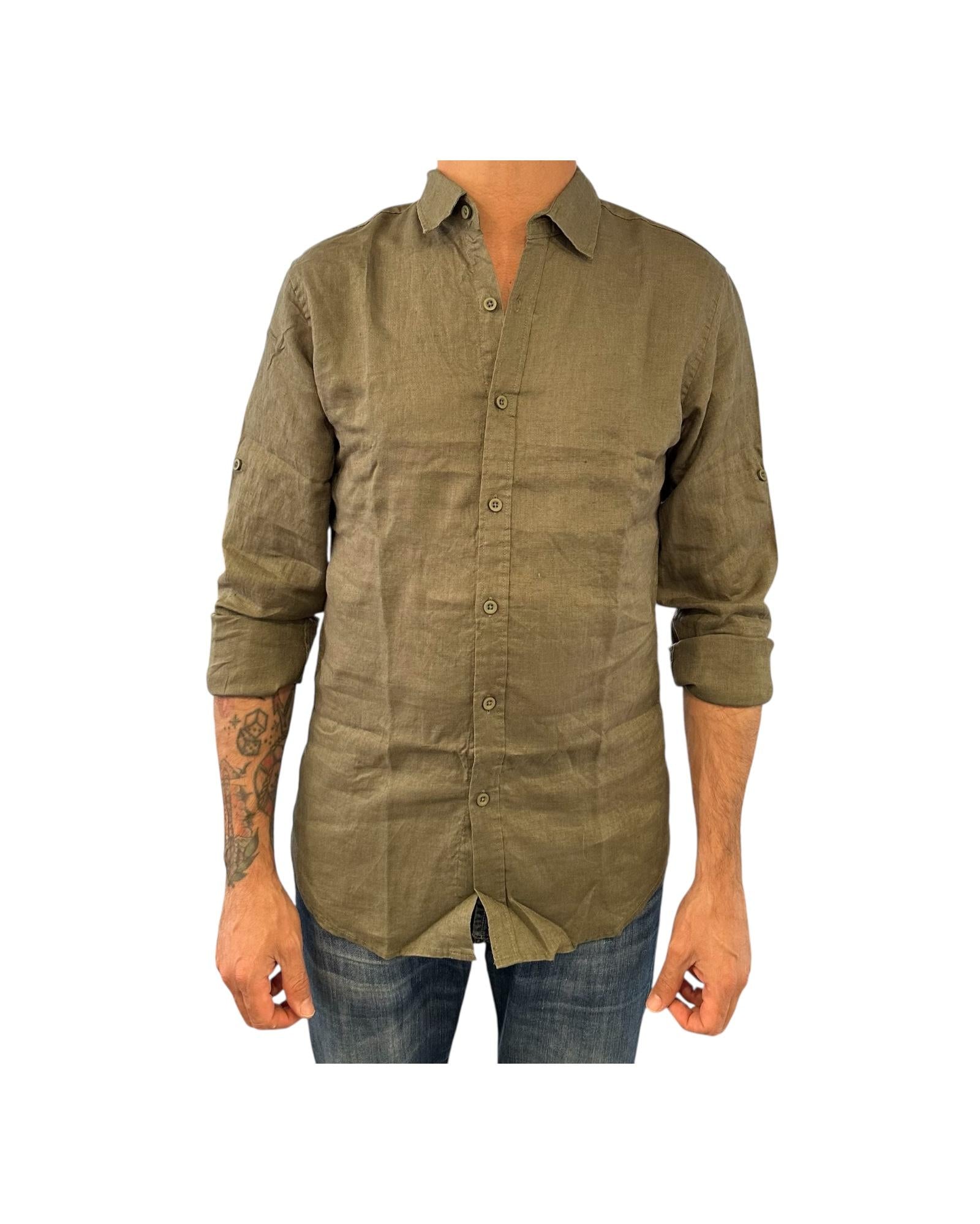 Camicia Uomo in lino Army green CAMICIA LINO TINTA UNITA ARMY GREEN RE.VI.VAL 