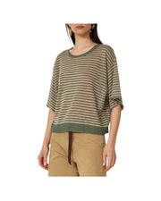 Maglia in viscosa righe Verde militare