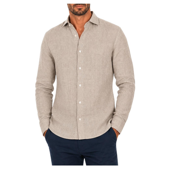 Camicia Uomo in lino Beige B4718 3 BASTONCINO 