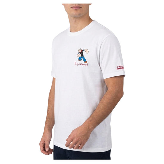 T-shirt bianca con stampa e ricamo Te possino POT0001 01622L MC2 SAINT BARTH 