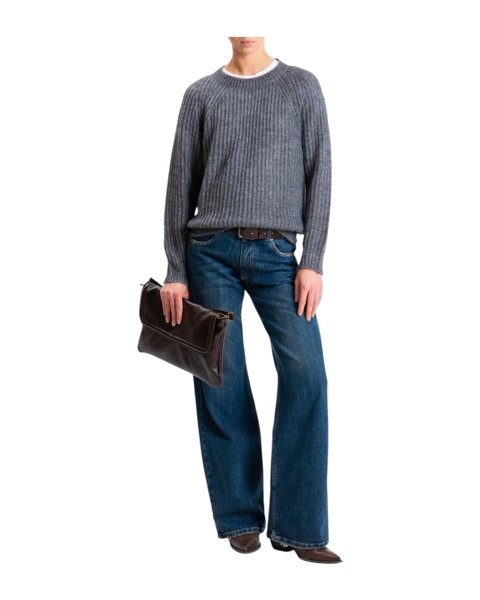 Maglione mohair a coste inglesi Grigio 55086F GRIGIO VICOLO 