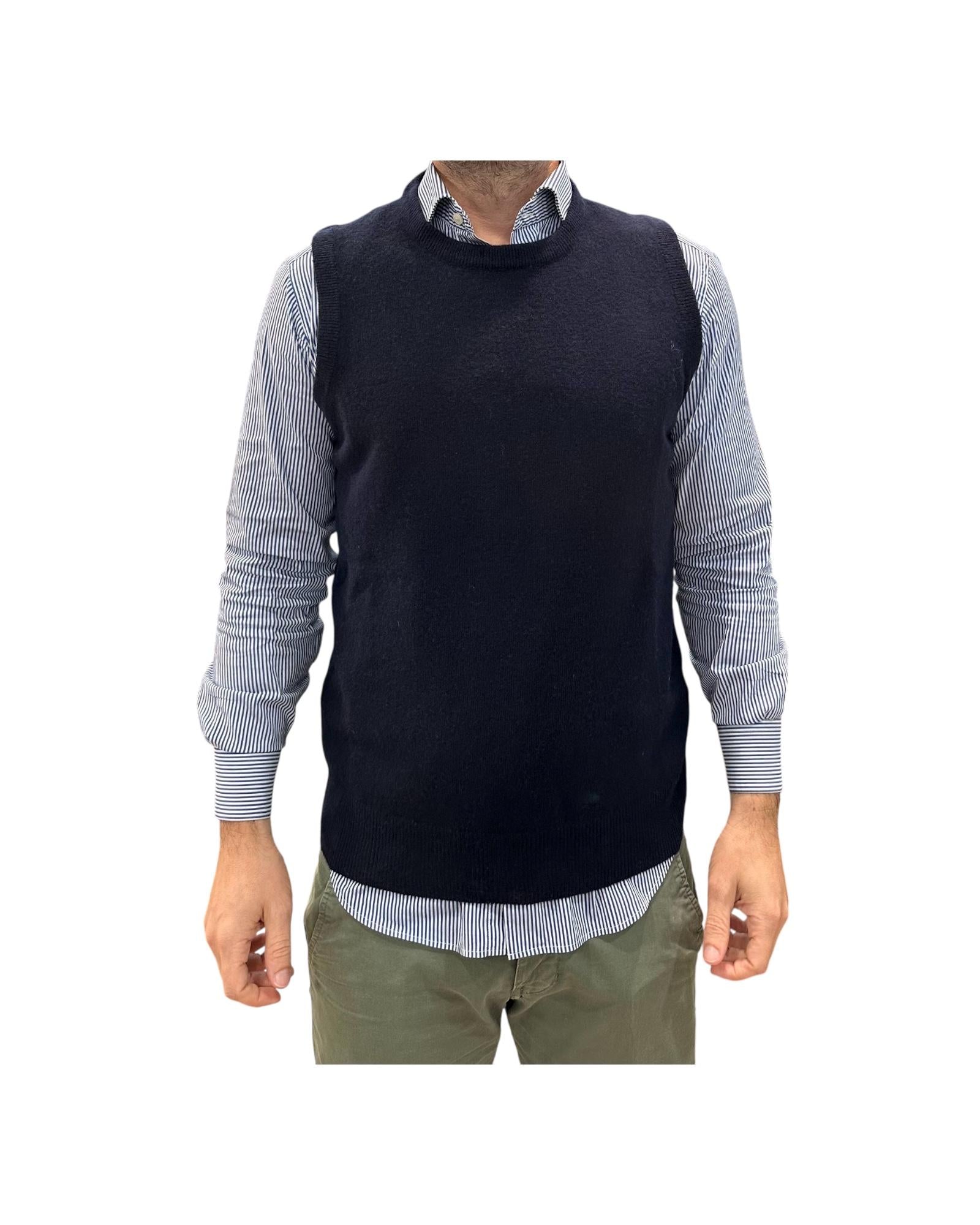 Gilet girocollo in lana Blu 15060 108 RETOIS