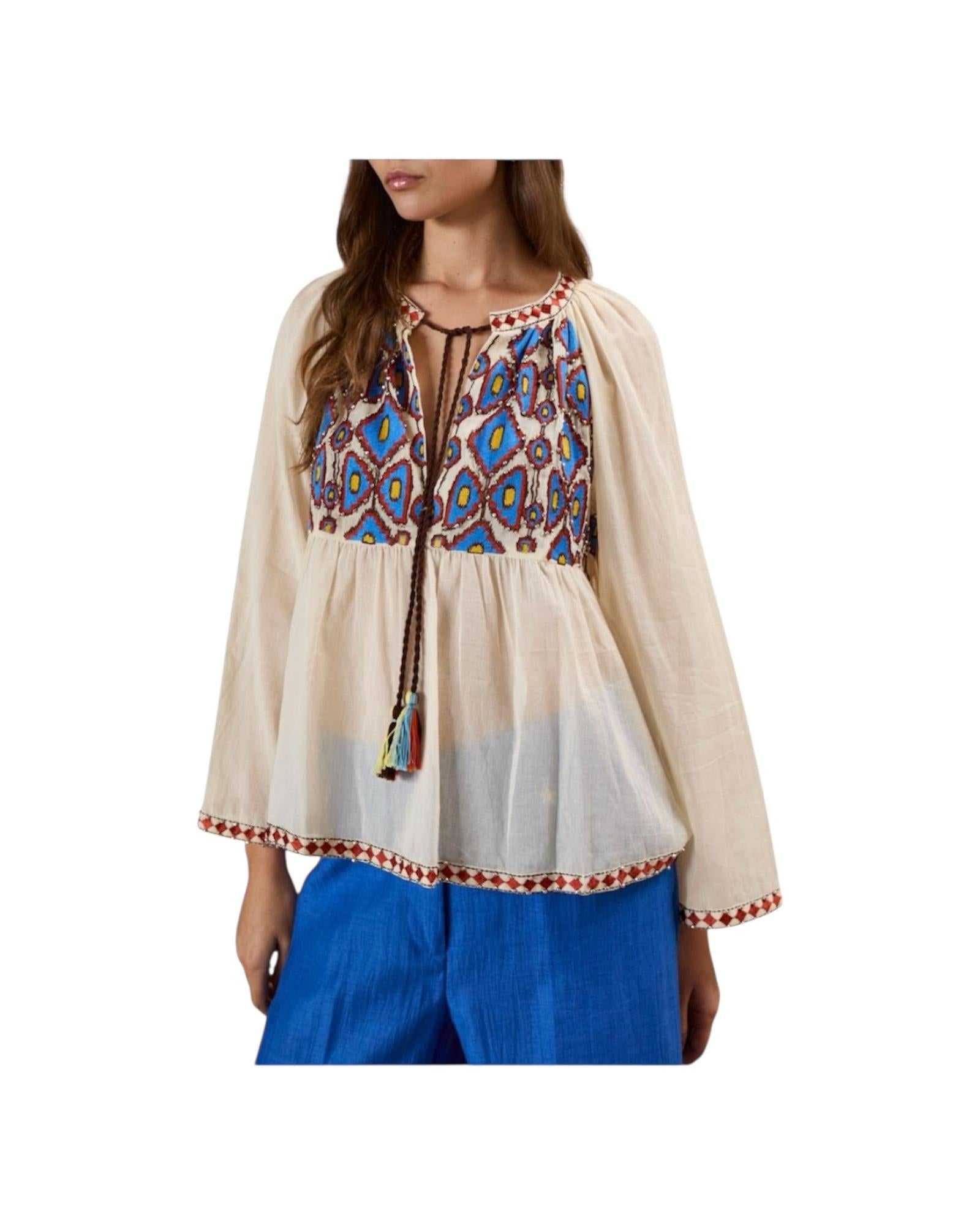 Camicia Stile Etnico X37K0006 CREMA SOUVENIR