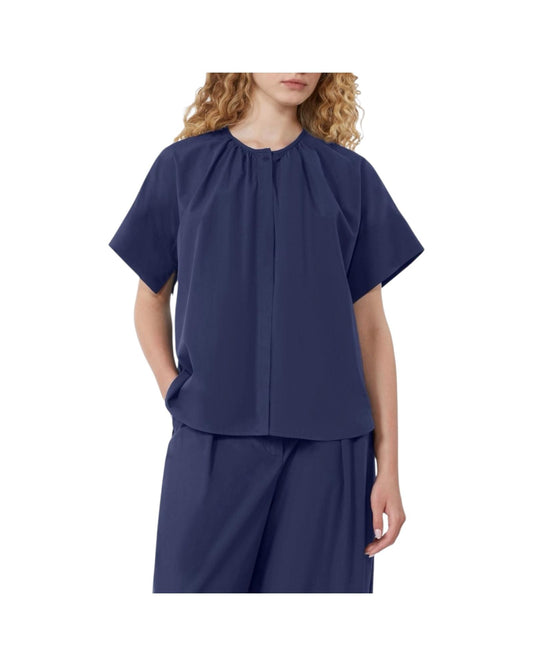 Camicia girocollo in popeline di cotone Blu EDUCATA 008 MAX MARA WEEKEND 