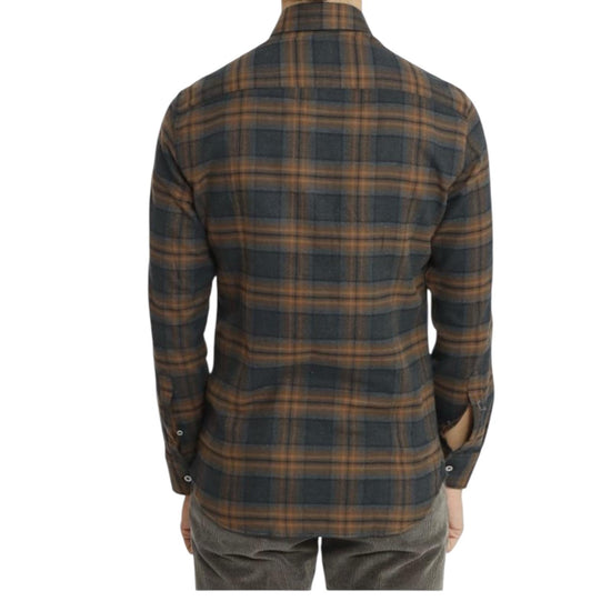 Camicia uomo in flanella Check marrone B4428 UNICO BASTONCINO 