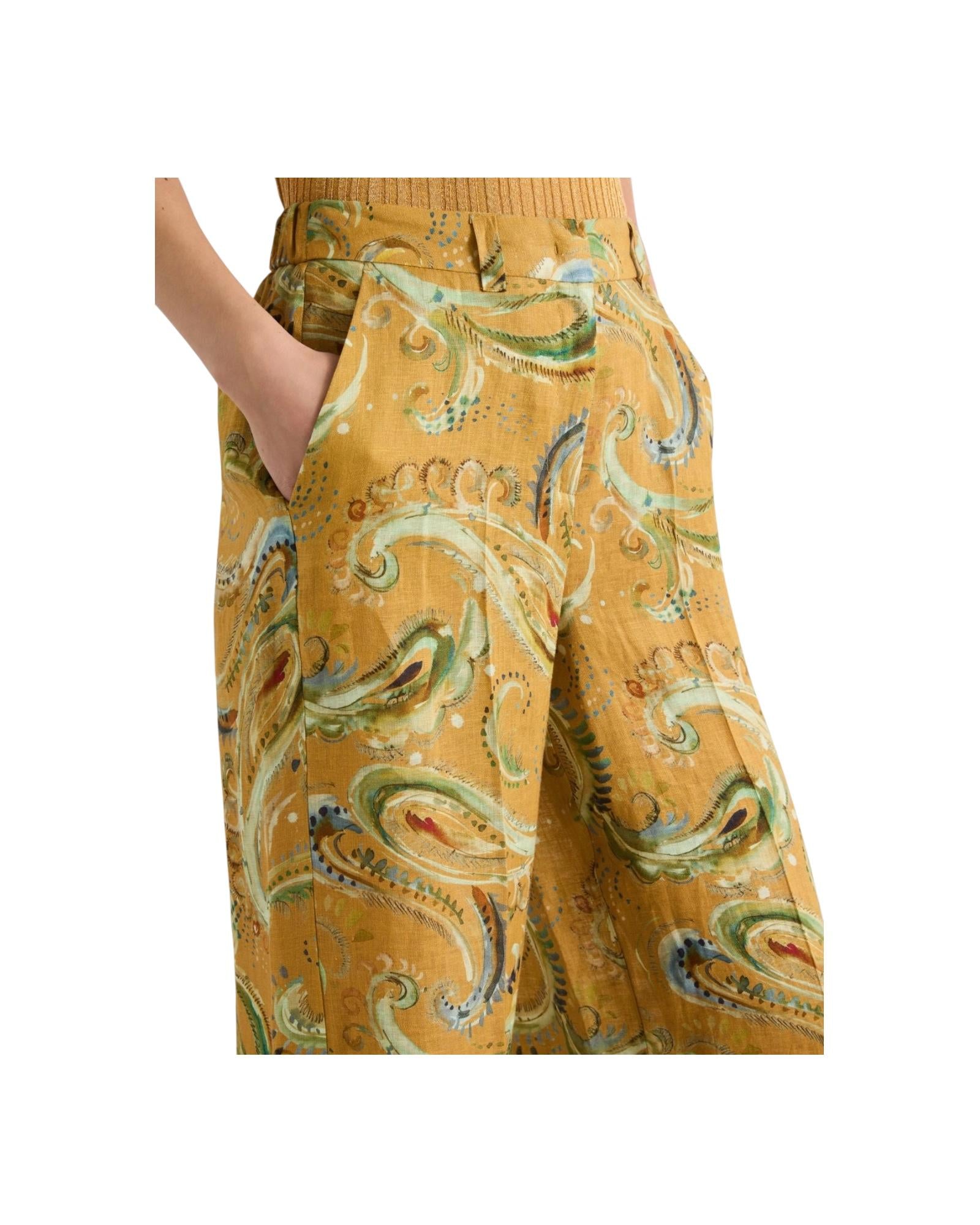 Pantalone a palazzo in lino stampato Senape DOMINO 002 MARELLA 