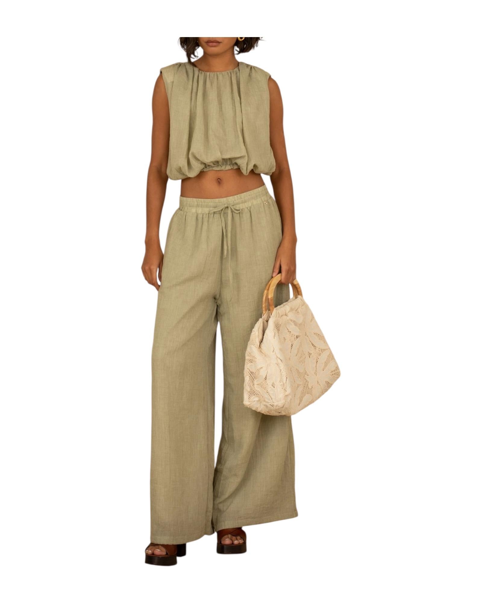 Borsa con manico di legno Panna D02E0221 PANNA PHILIA LOFT