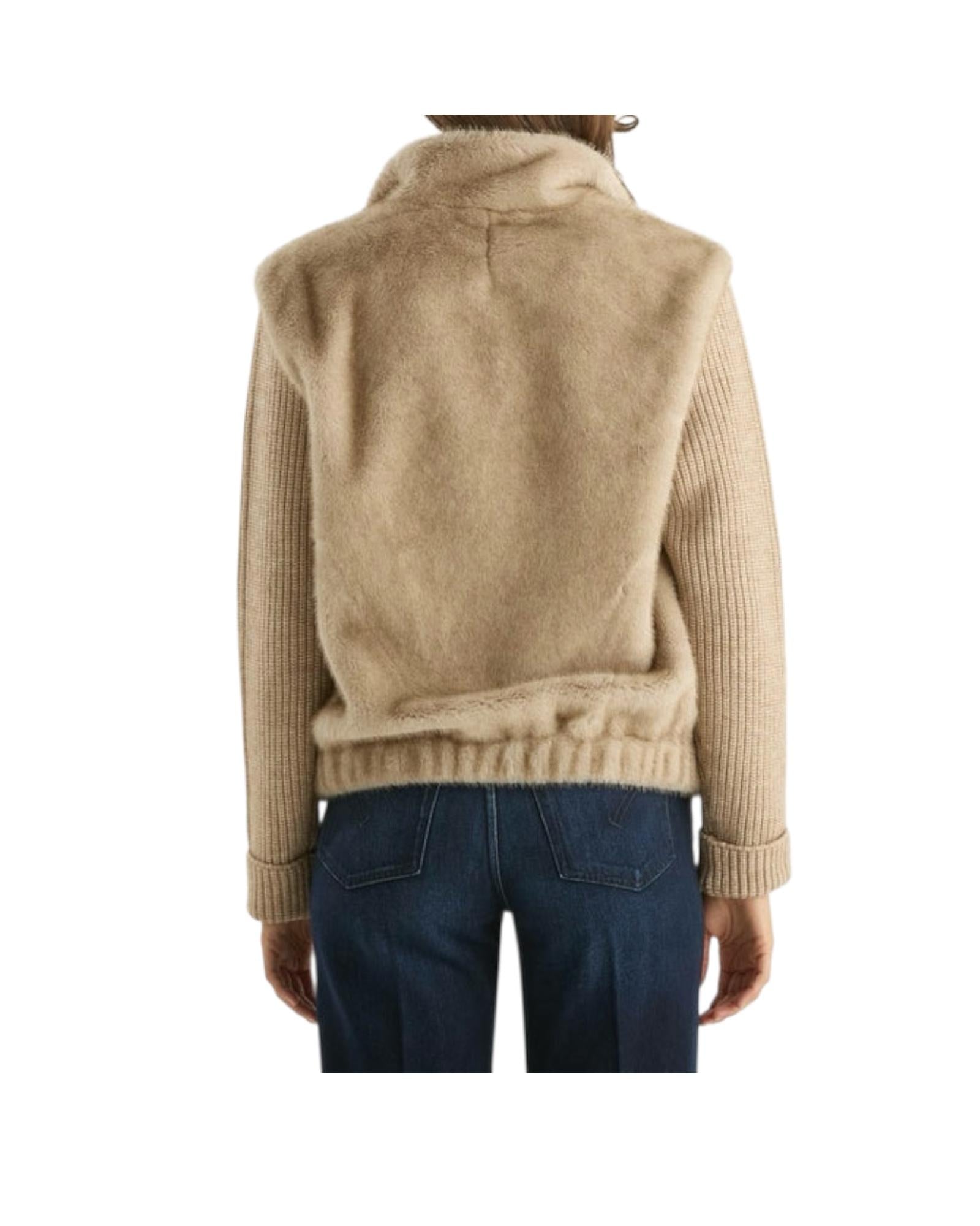 Bomber in maglia e pelliccia sintetica Beige AEL0001 00232I MC2 SAINT BARTH 