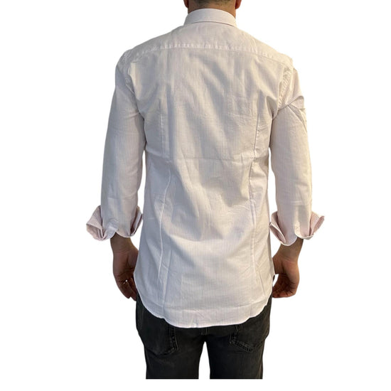 Camicia Uomo Oxford a righe bianco e rosa B4786 2 BASTONCINO 