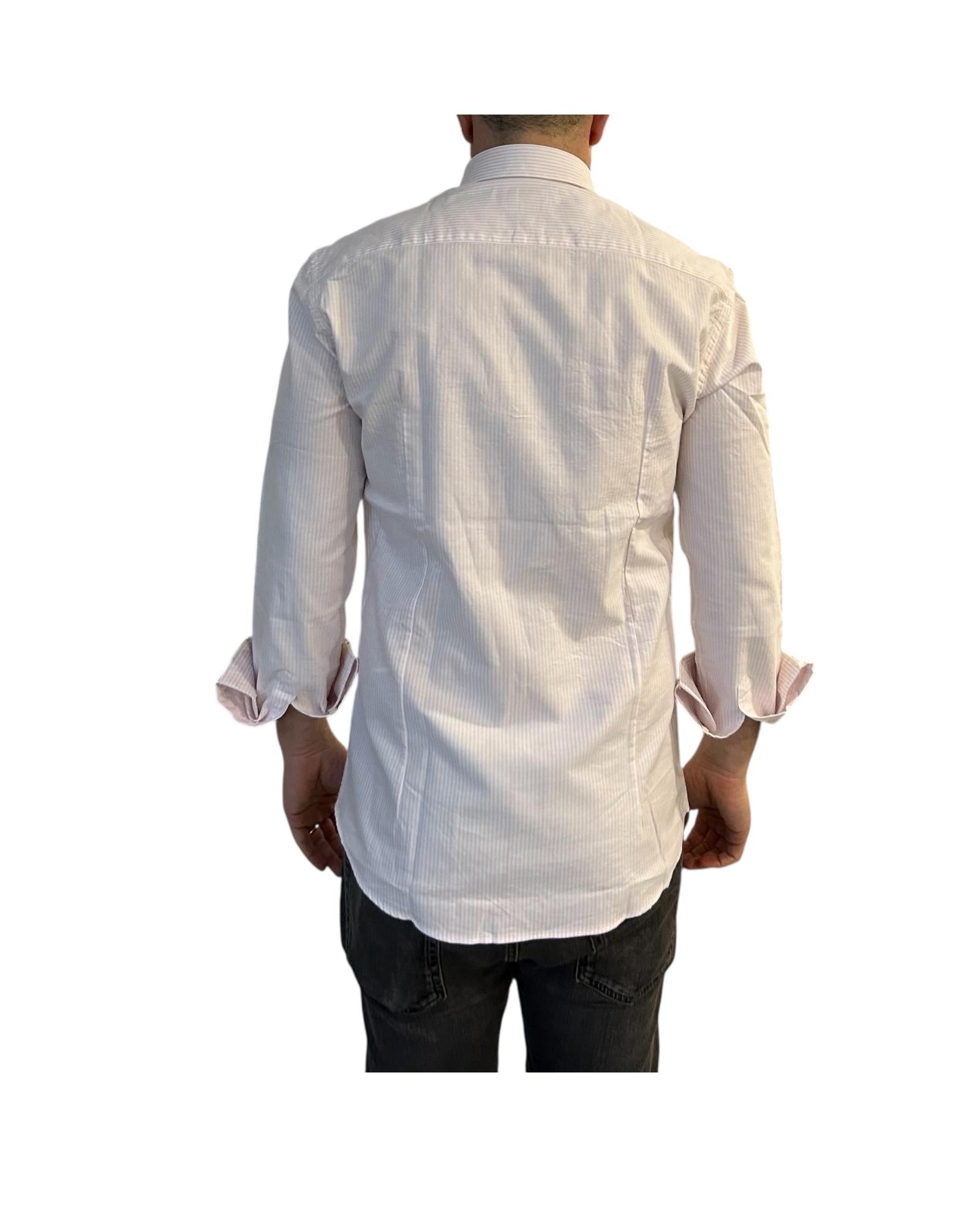 Camicia Uomo Oxford a righe bianco e rosa B4786 2 BASTONCINO 