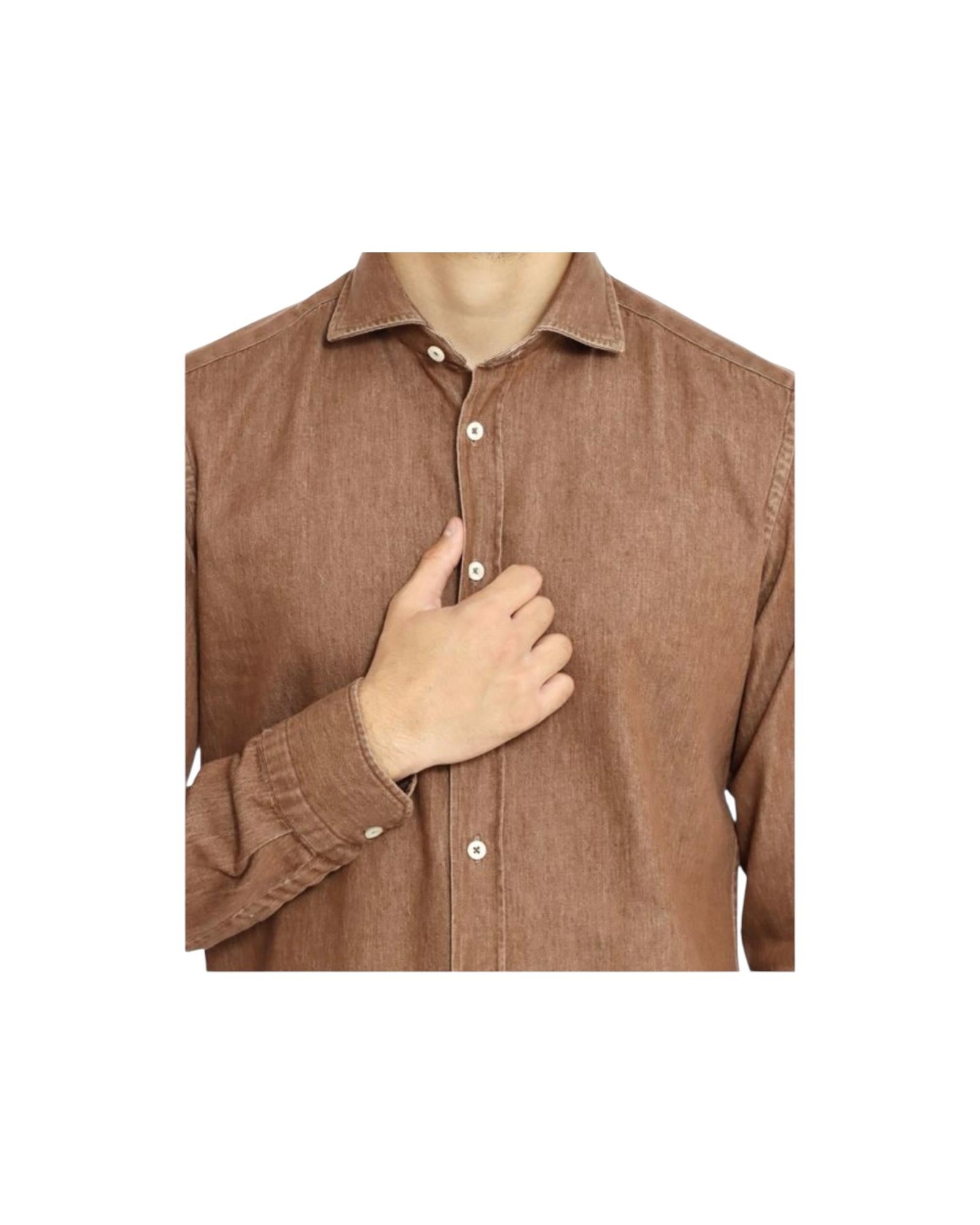 Camicia uomo in cotone Denim Marrone B4429 DENIM MORO BASTONCINO 