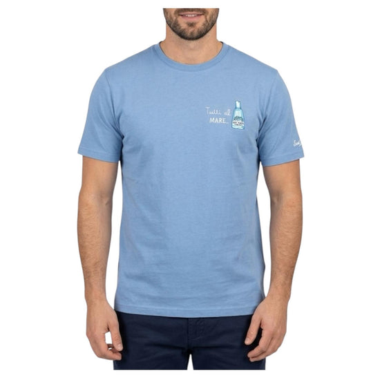 T-shirt celeste con ricamo Tutti al mare POT0001 04461L MC2 SAINT BARTH 