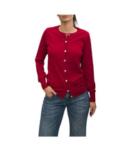 Cardigan girocollo in lana merino Rosso