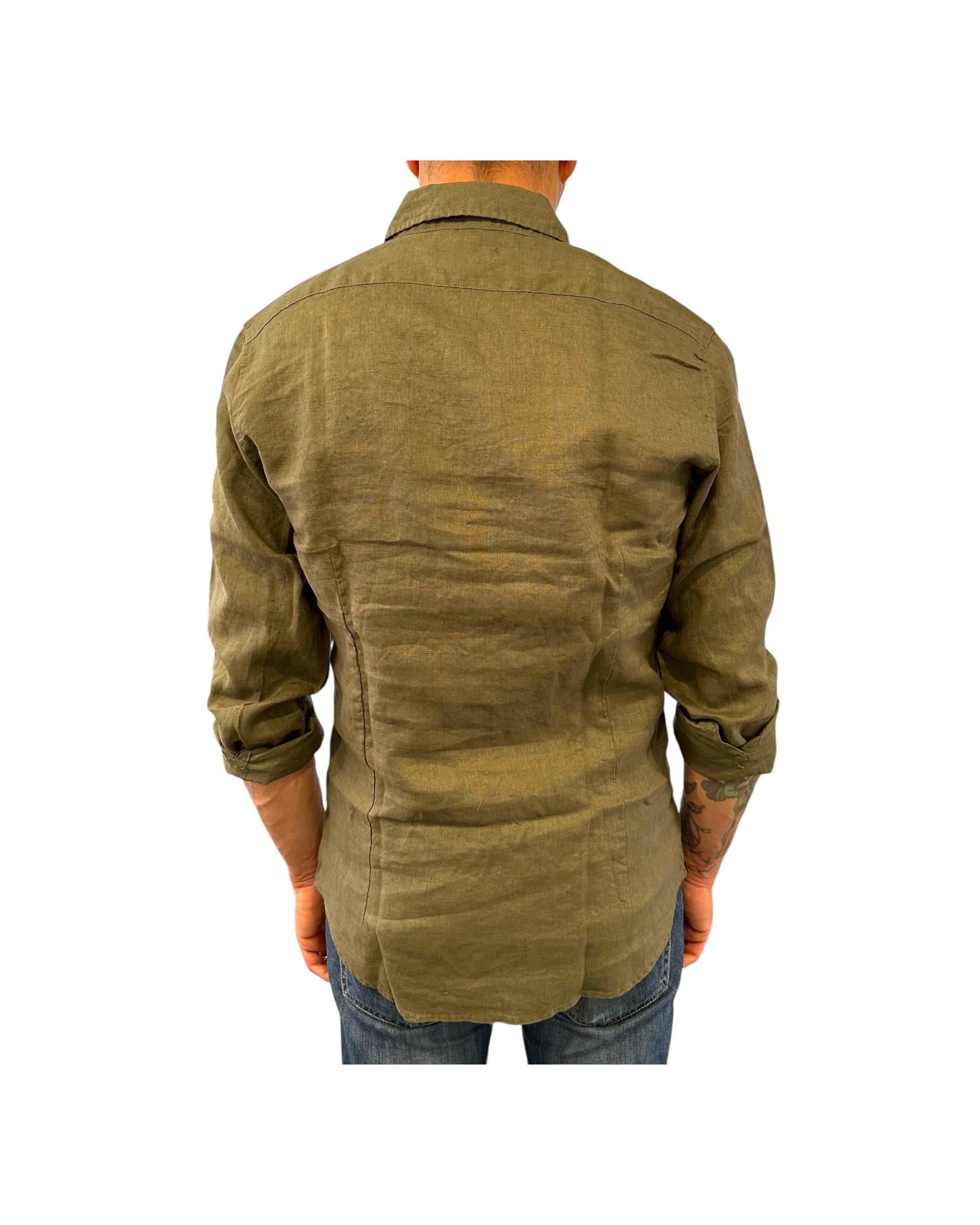 Camicia Uomo in lino Army green CAMICIA LINO TINTA UNITA ARMY GREEN RE.VI.VAL 