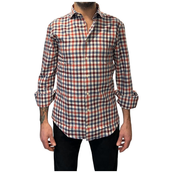 Camicia Uomo Check Blu, rosso e panna B517 UNI BASTONCINO 