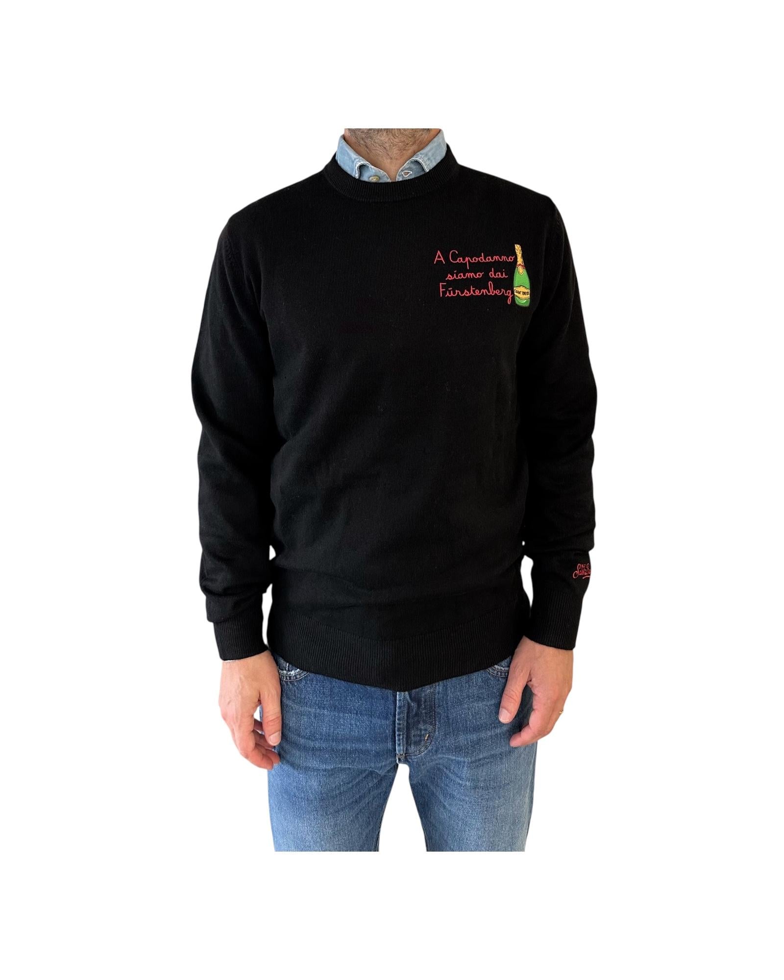 Maglione a girocollo con ricamo A capodanno siamo dai Furstengerg HER0024 03381I MC2 SAINT BARTH 