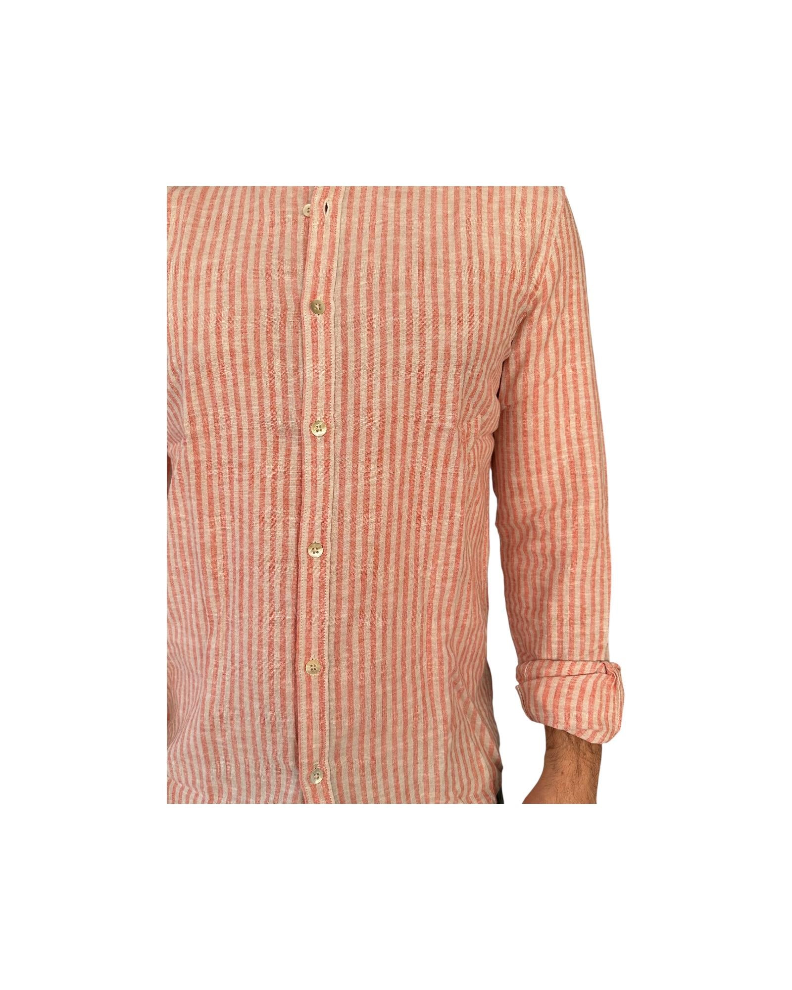 Camicia uomo misto lino a righe Rust AU25S06CA LINCOT366 RUST ALLEY DOCKS 