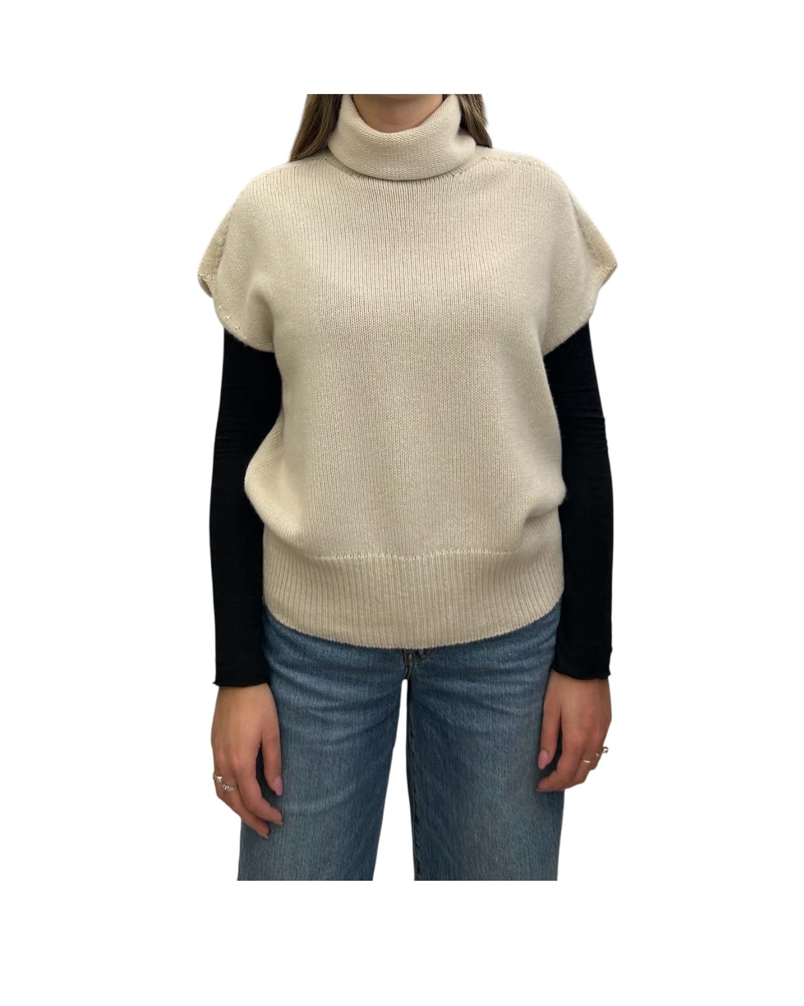 Gilet Over collo alto in cashmere Crema 85886 101 RETOIS