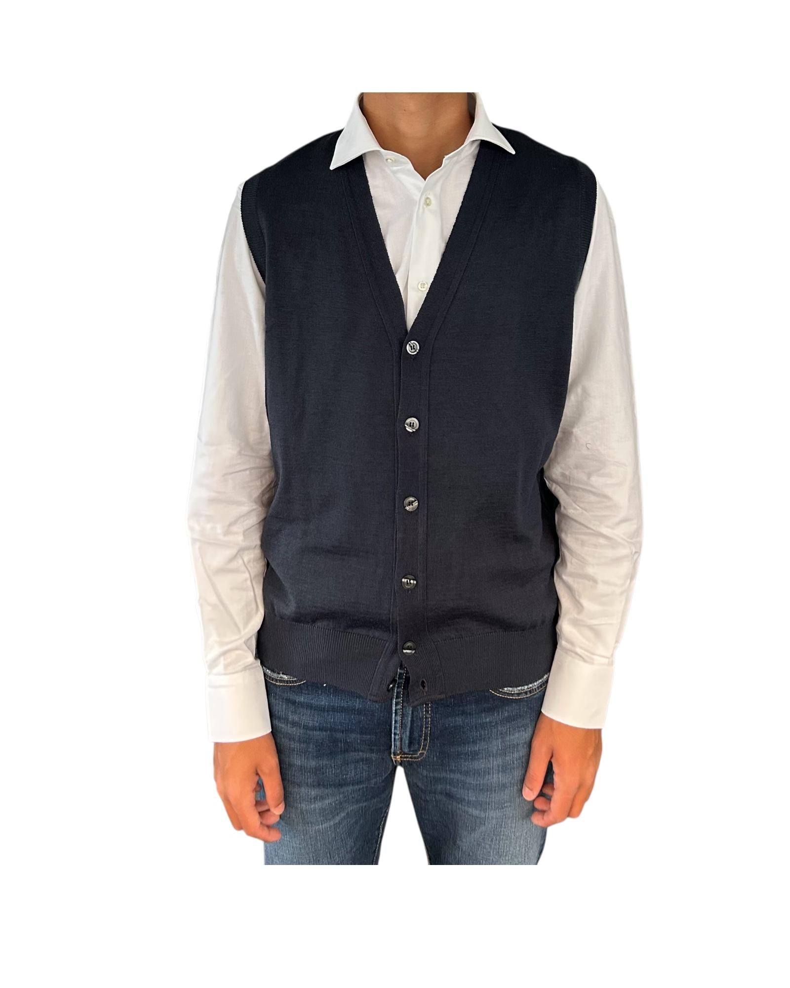 Gilet con bottoni in lana Blu 00G00149M 440 MONTECHIARO 