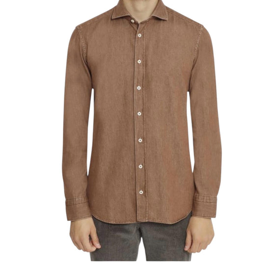 Camicia uomo in cotone Denim Marrone B4429 DENIM MORO BASTONCINO 