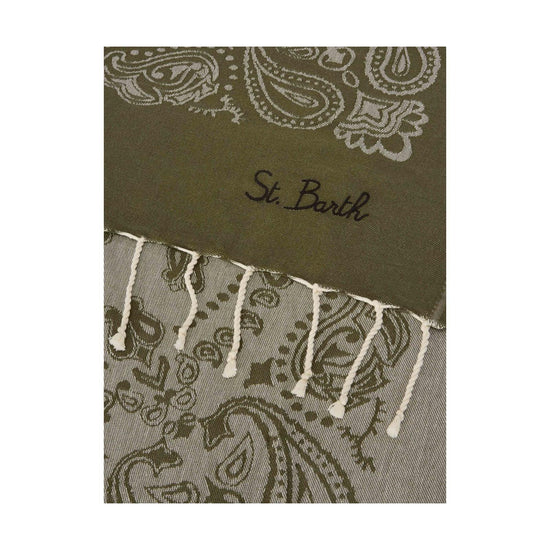 Telo mare in cotone jacquard con fantasia bandana verde militare FOUT009 07661L MC2 SAINT BARTH 