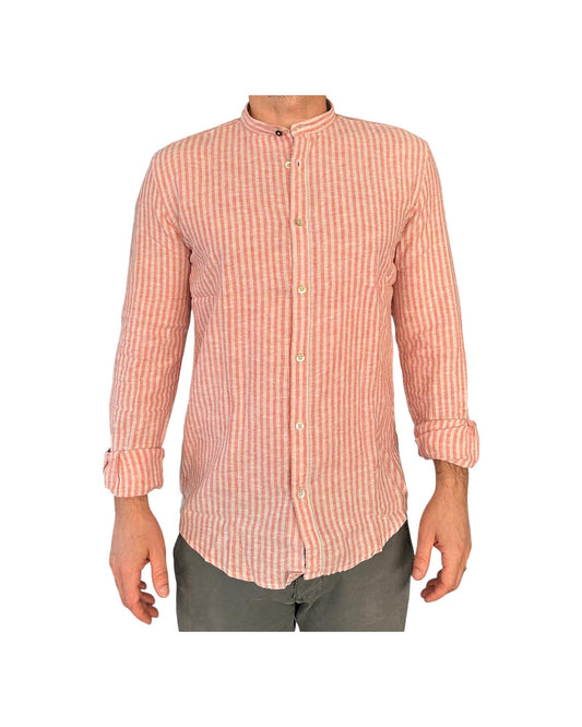 Camicia uomo misto lino a righe Rust AU25S06CA LINCOT366 RUST Alley docks 