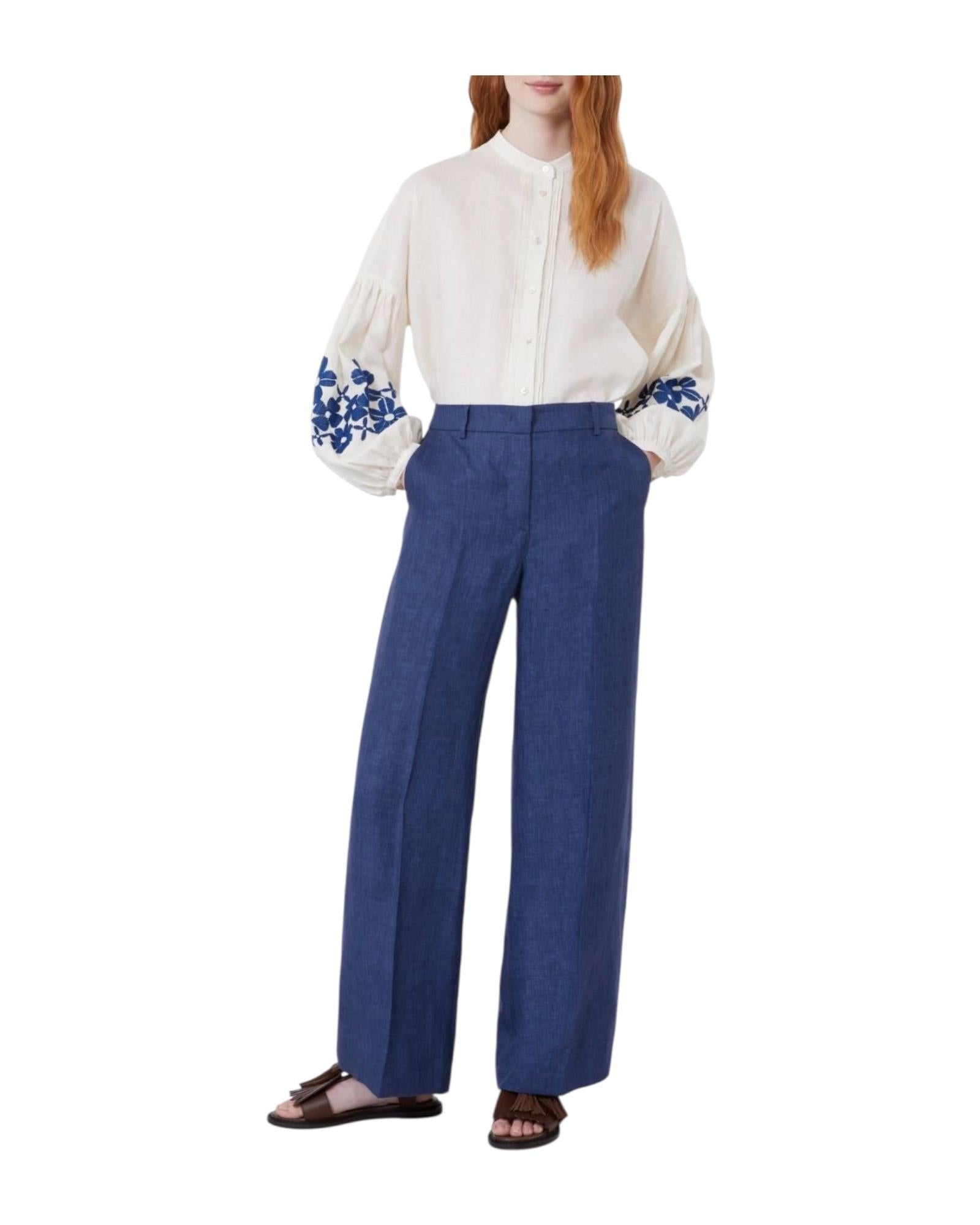 Pantalone in canvas di lino Blu MALIZIA 006 MAX MARA WEEKEND