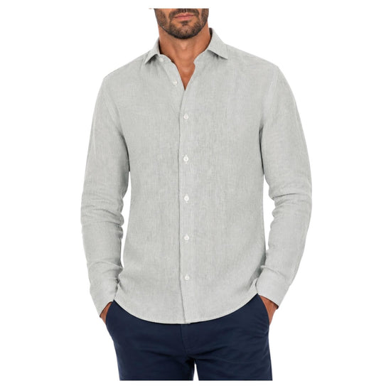 Camicia Uomo misto lino a righe Banco verde B1120 6 BASTONCINO 