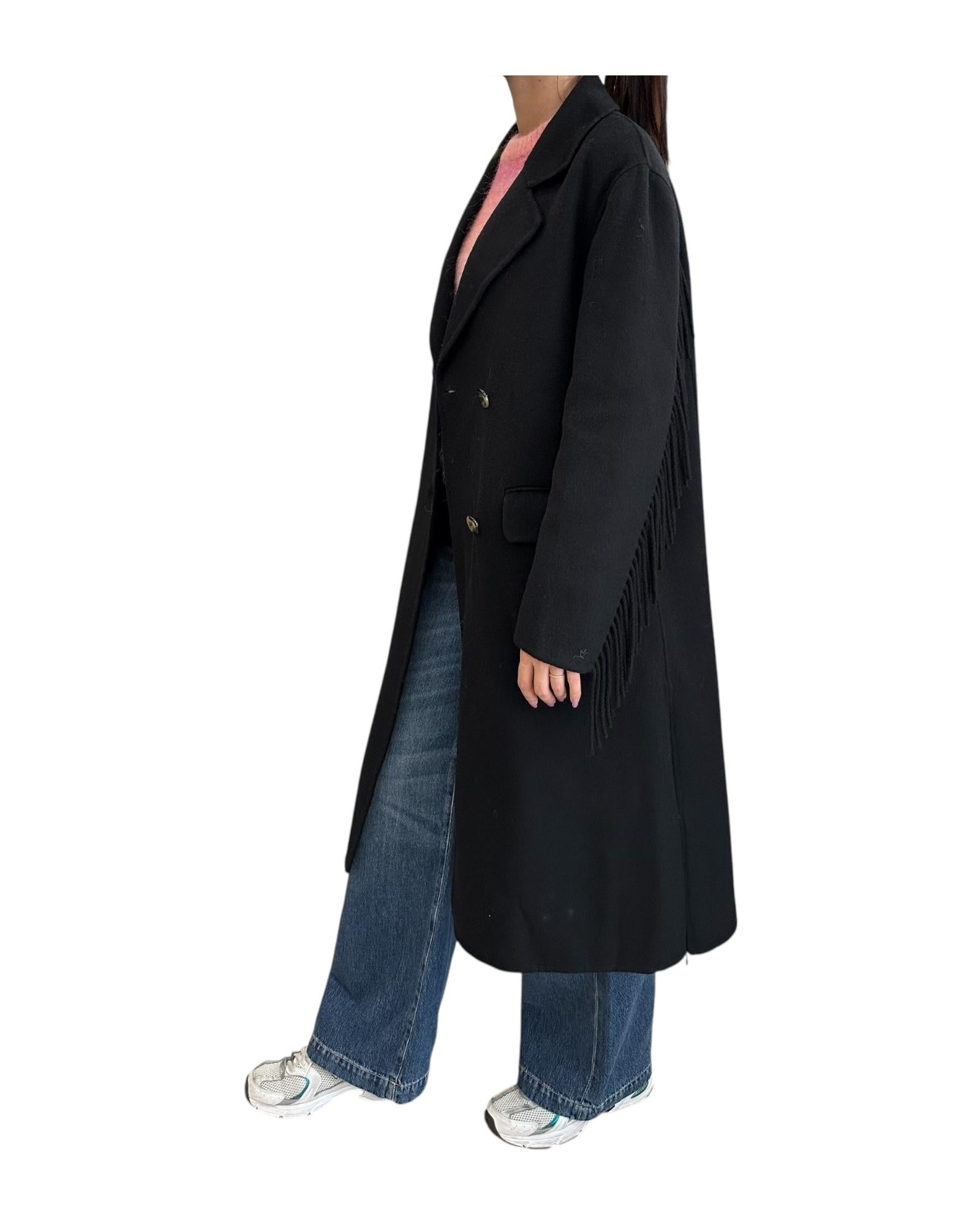 Cappotto doppio petto con frange Nero SI306 0014 Since're Paris 