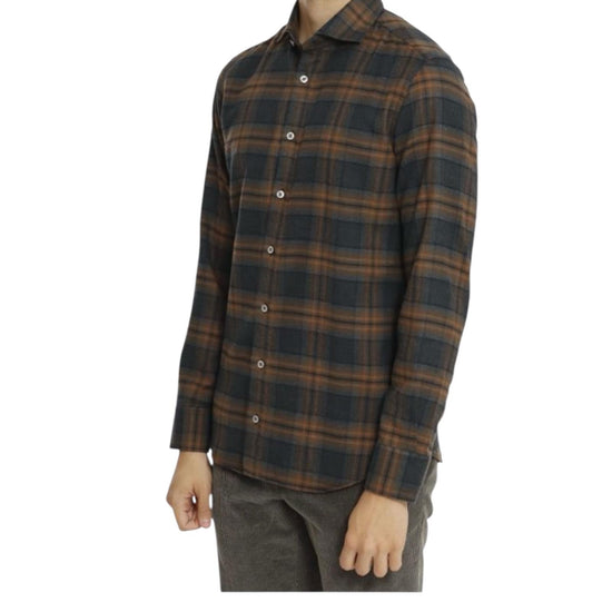 Camicia uomo in flanella Check marrone B4428 UNICO BASTONCINO 