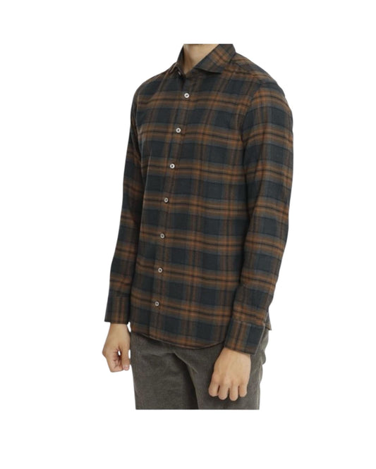 Camicia uomo in flanella Check marrone B4428 UNICO BASTONCINO 