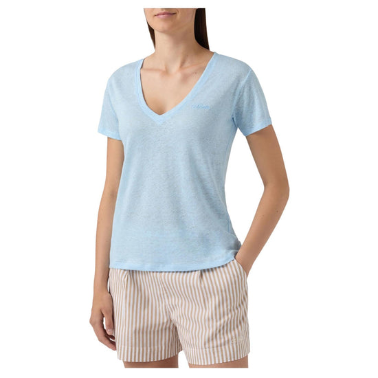 T-shirt in lino Celeste con logo ricamato ELOI001 08679L MC2 SAINT BARTH 