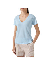 T-shirt in lino Celeste con logo ricamato