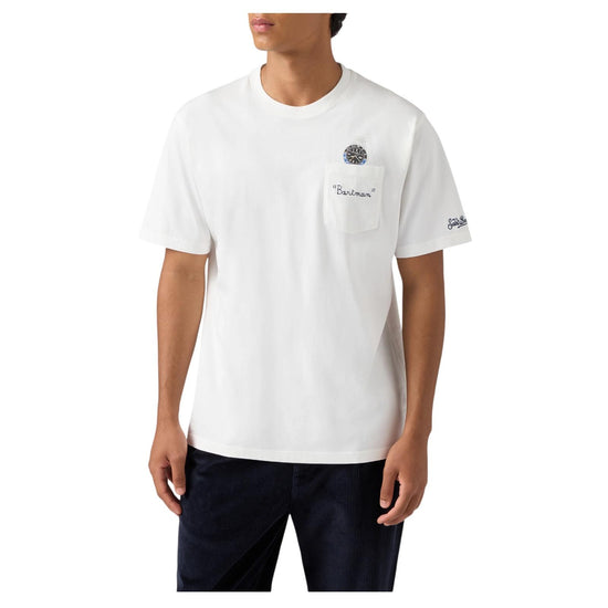 T-Shirt in cotone bianco con ricamo Bartman AUS0001 09317L MC2 SAINT BARTH 