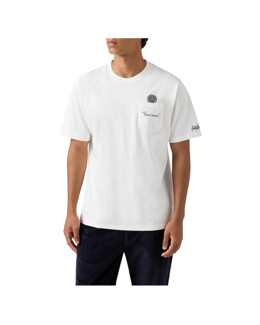 T-Shirt in cotone bianco con ricamo Bartman AUS0001 09317L MC2 SAINT BARTH 