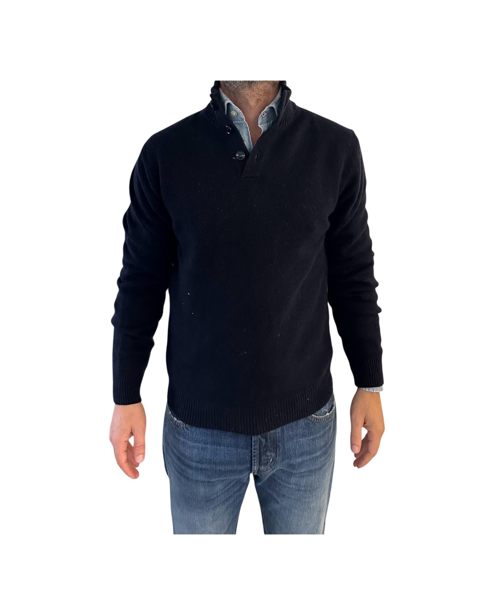 Maglione con collo alto e bottoni Blu 0140 23 WOOL&CO