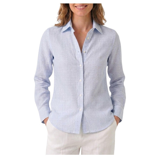 Camicia Donna in lino a righe Bianco celeste D1114 1 BASTONCINO 