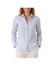 Camicia Donna in lino a righe Bianco celeste