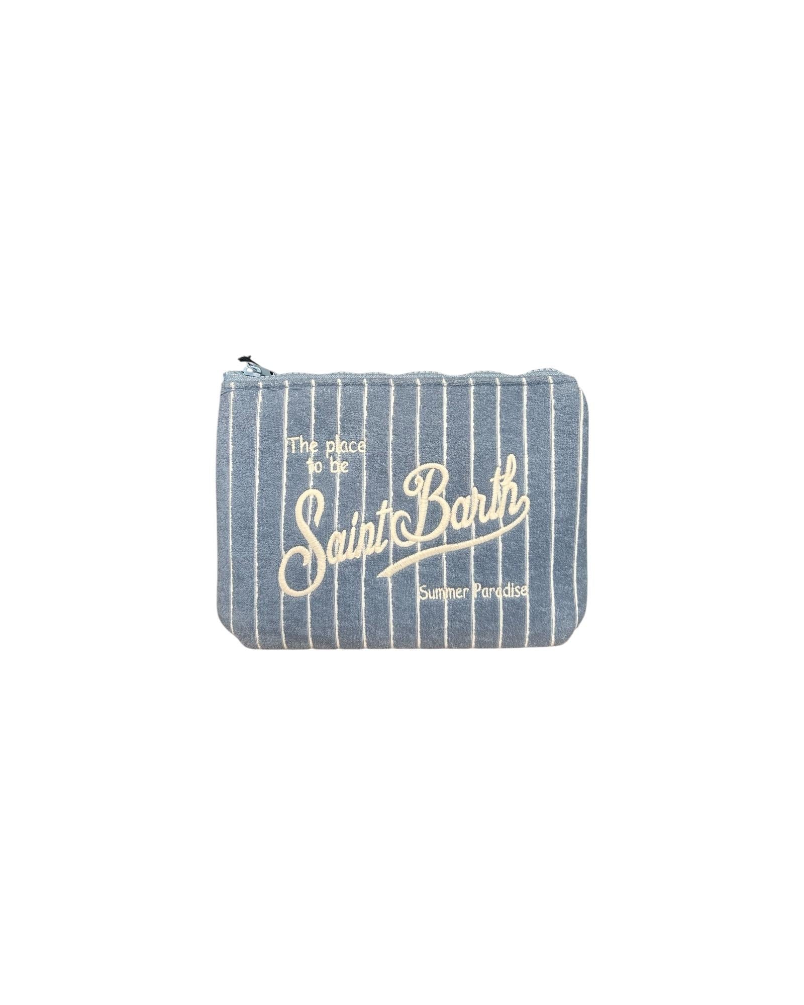 Pochette Aline Sponge righe Bianco celeste ALI0003 07477L MC2 SAINT BARTH 